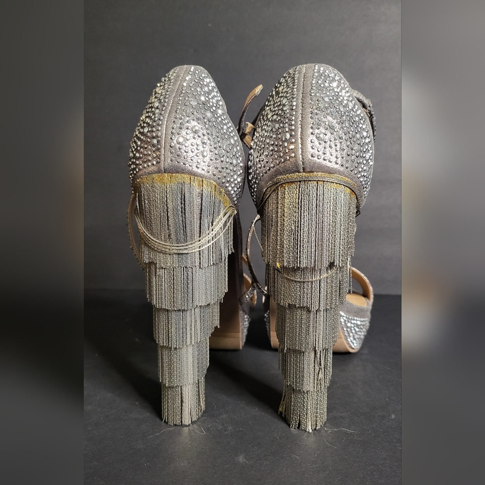 Silver embellished heels with fringe - Picture 3 of 16